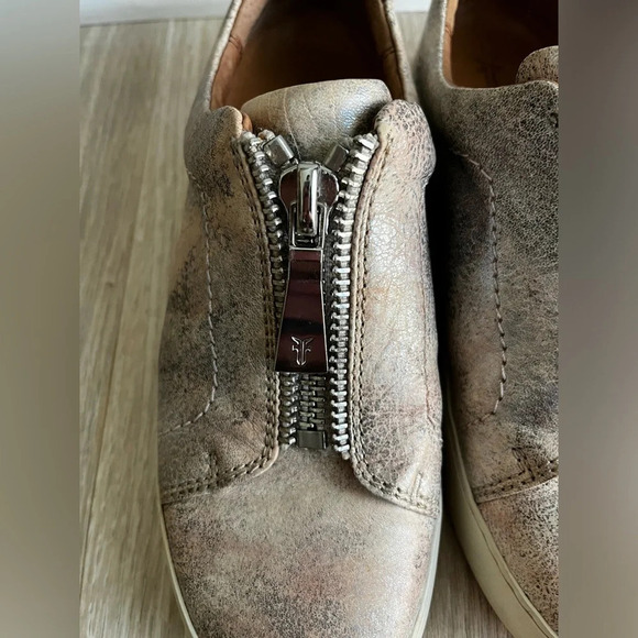 Frye Womens Lena Zip Moonlight Leather Low Sneaker Pink Silver - Size 7 - Picture 6 of 10